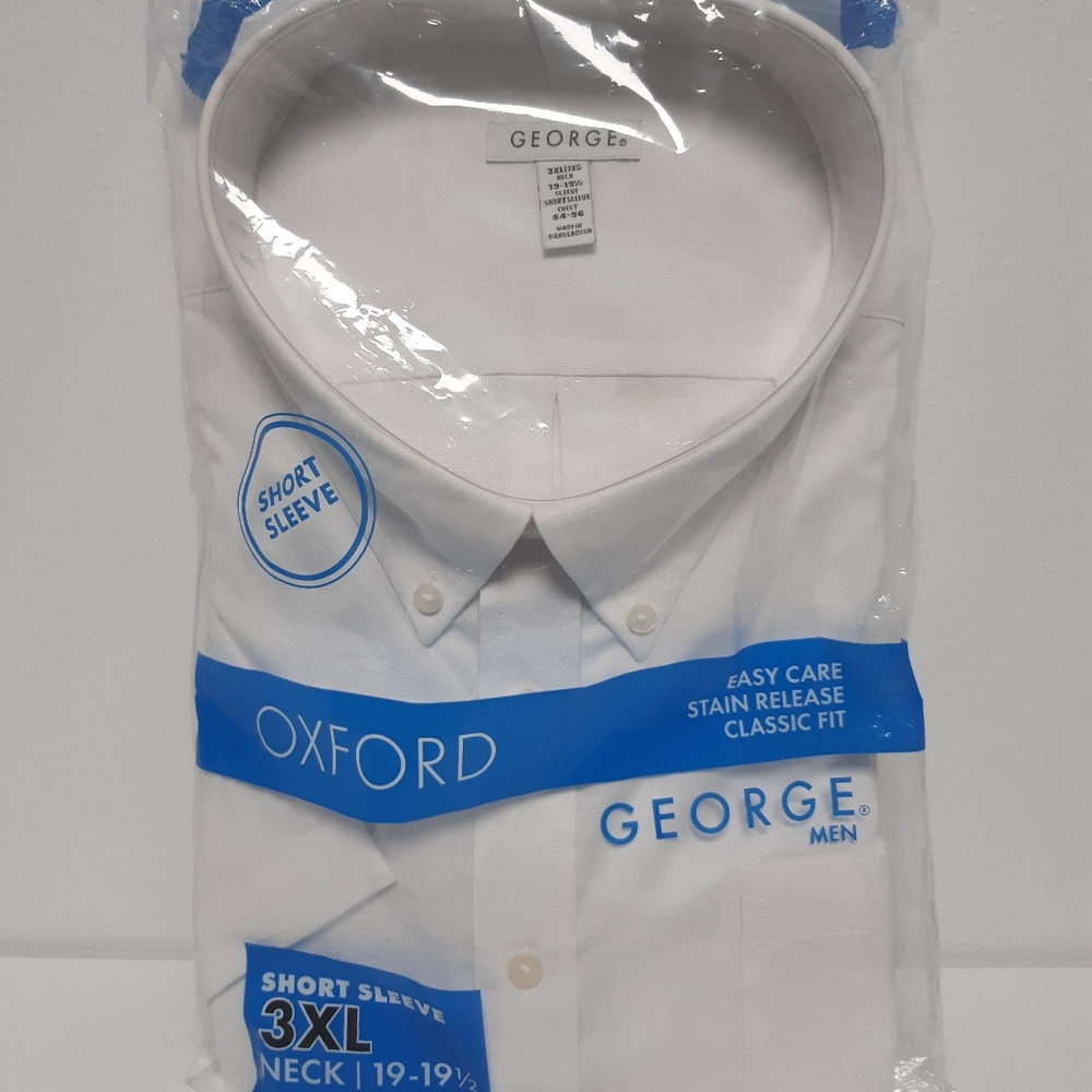 George Oxford Mens Shirt 3XL White Short Sleeve